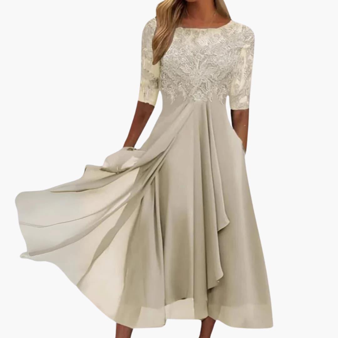 Abendkleid mit Spitzenoberteil für Damen – elegant & fließend - SchmiedeMode