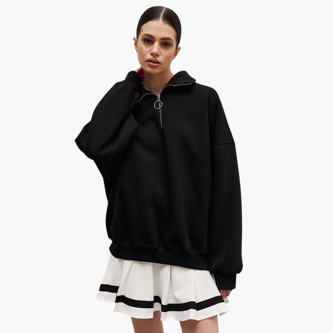 Damen Zip-Front Hoher Kragen Pullover Stilvoll