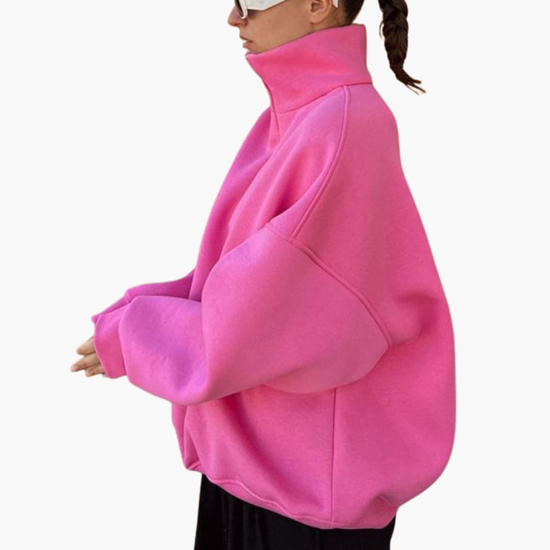 Damen Zip-Front Hoher Kragen Pullover Stilvoll