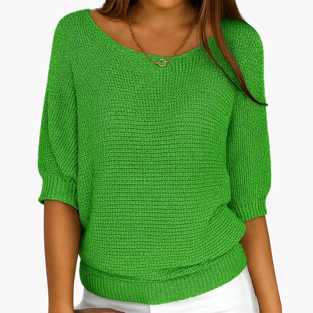 Damen Sommerstricktop mit halben Ärmeln und Rundhalsausschnitt