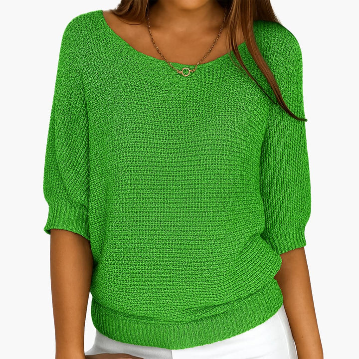 Damen Sommerstricktop mit halben Ärmeln und Rundhalsausschnitt