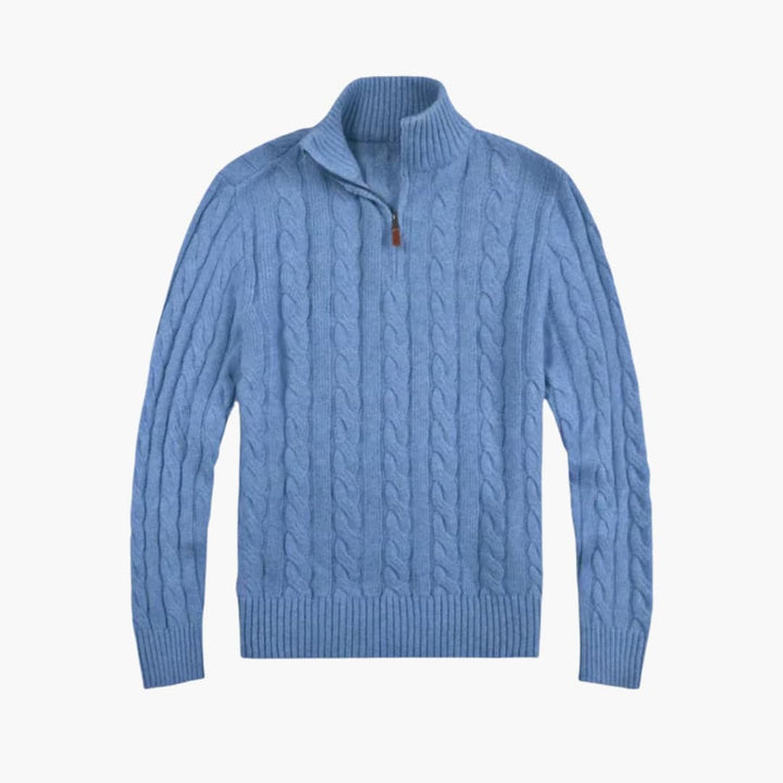 Herren Pullover mit Halbzipper und Zopfmuster