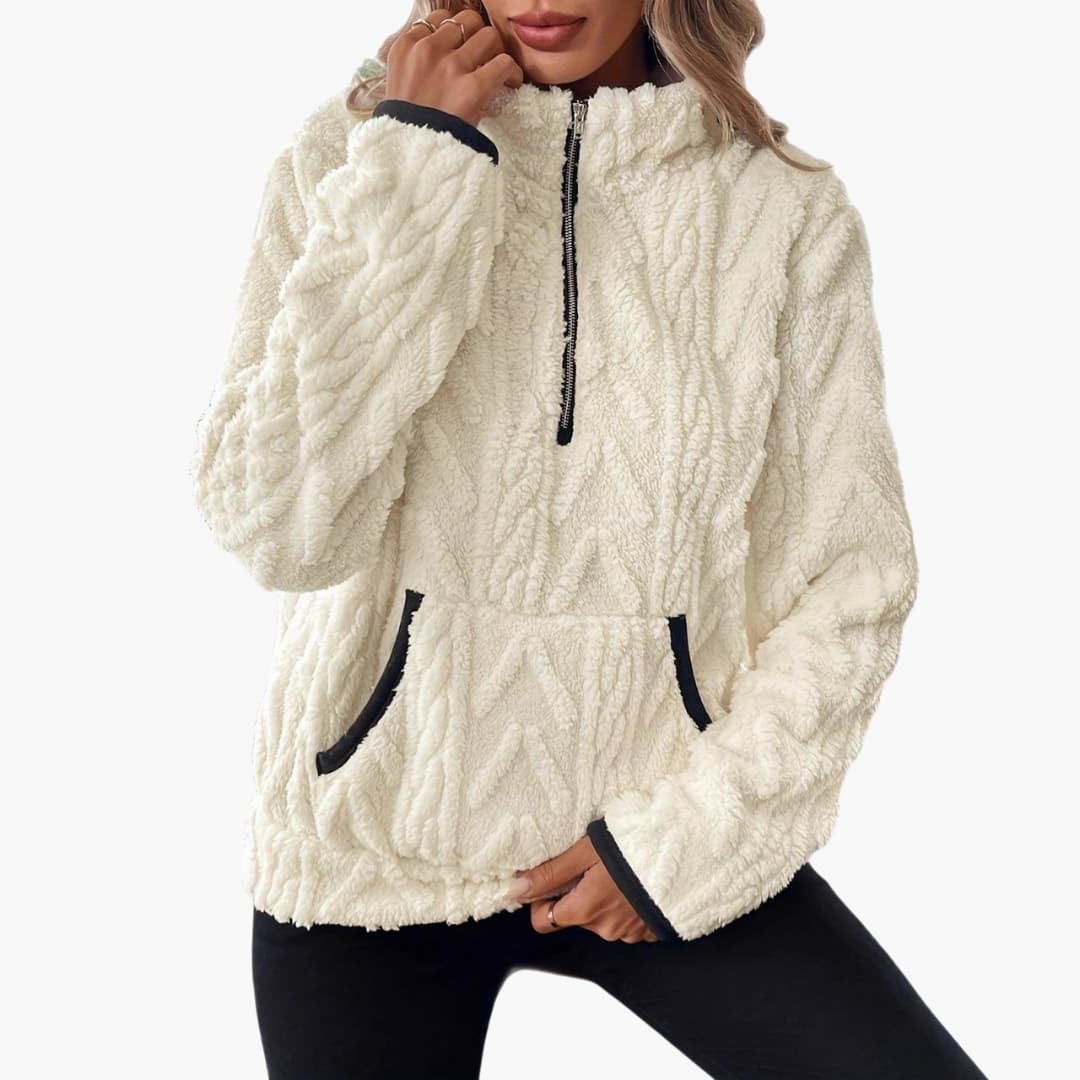 Damen Fleece Pullover mit halbem Reißverschluss und Seitentaschen