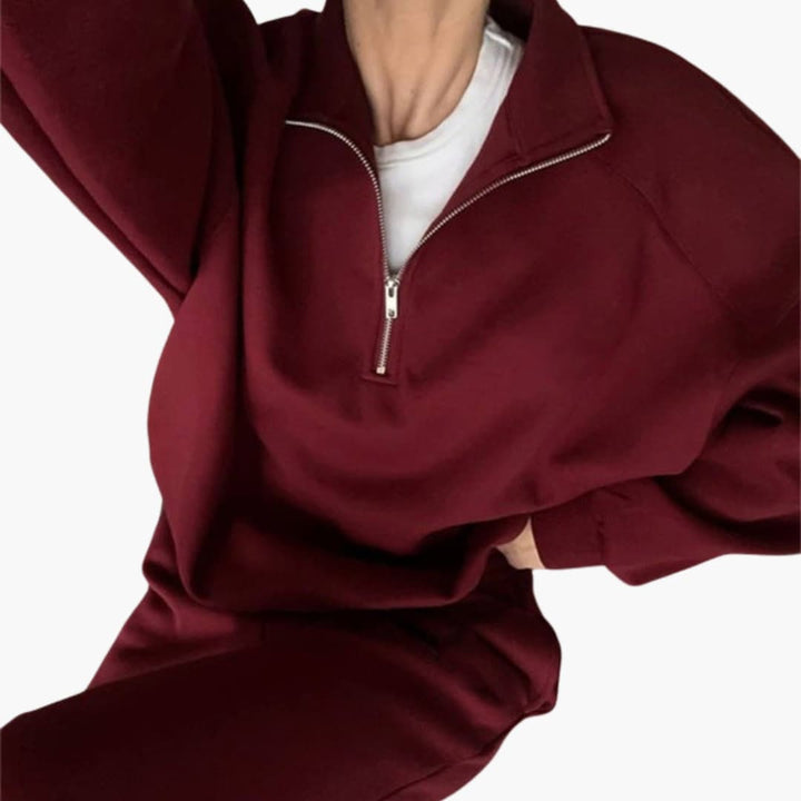 Damen Fleece Pullover mit hohem Kragen und Reißverschluss