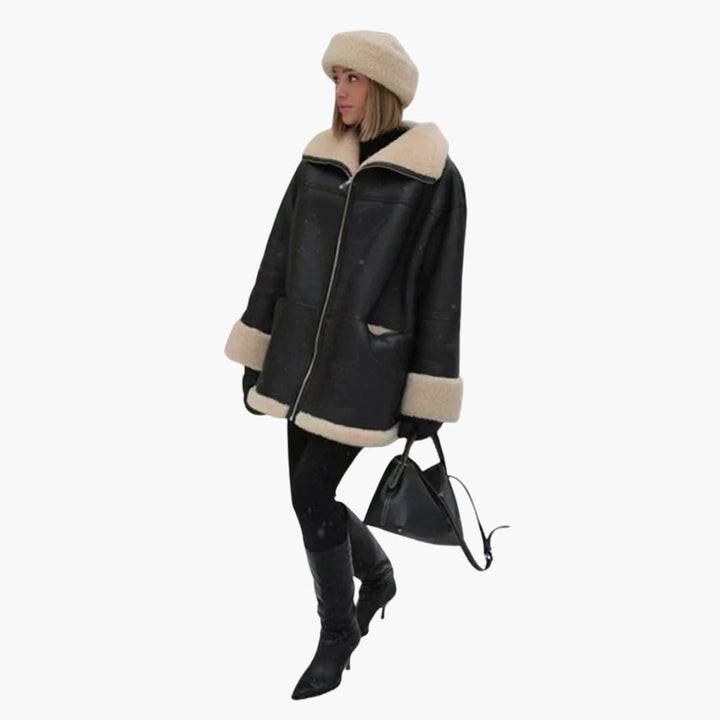 Damen Winterjacke mit breitem Kragen und Reißverschluss