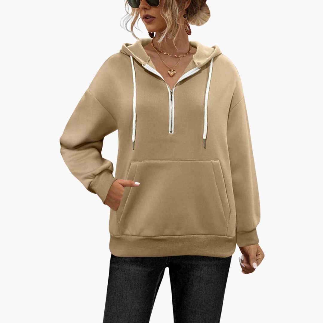 Damen Hoodie mit Halbzipper und Kängurutasche