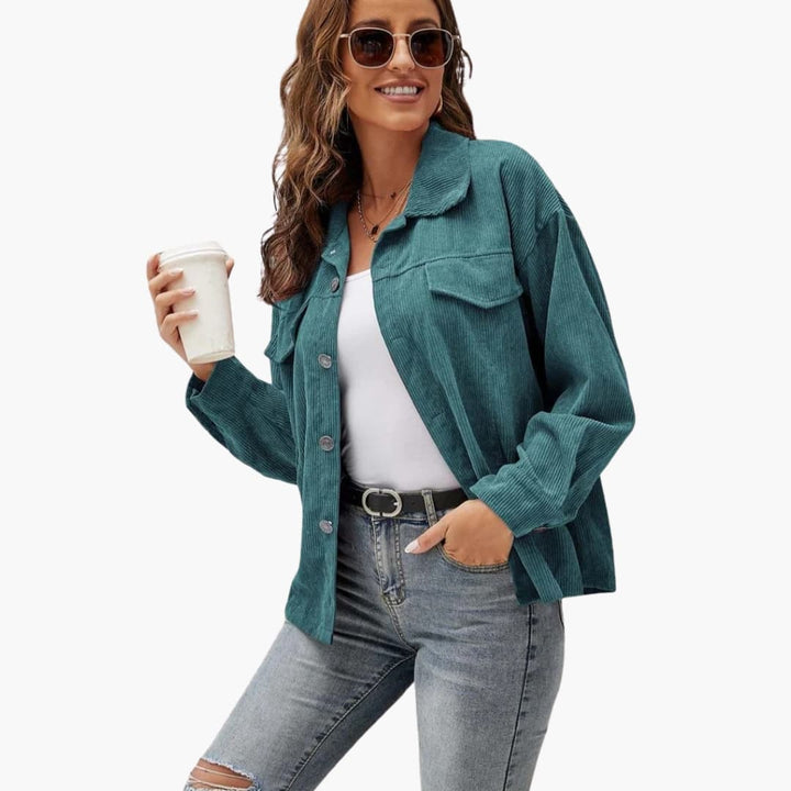 Damen Cordjacke mit Taschen und Knopfleiste