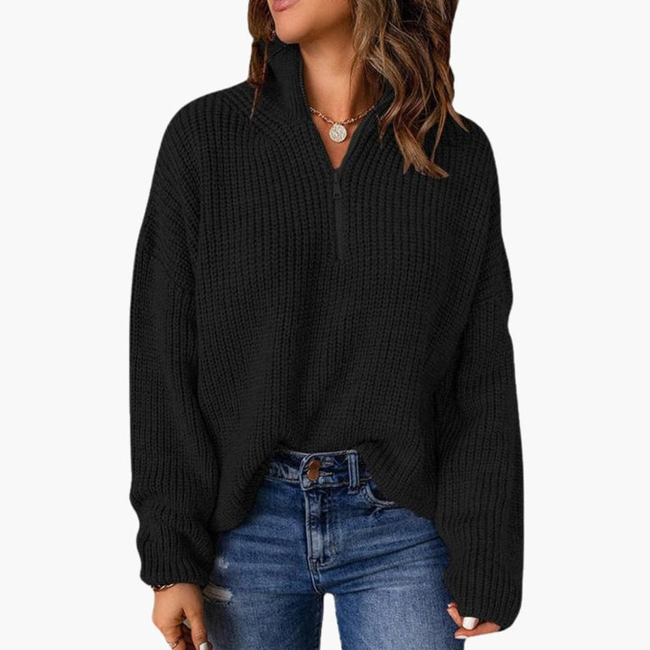 Damen Strickpullover mit Stehkragen und Reißverschluss Knit