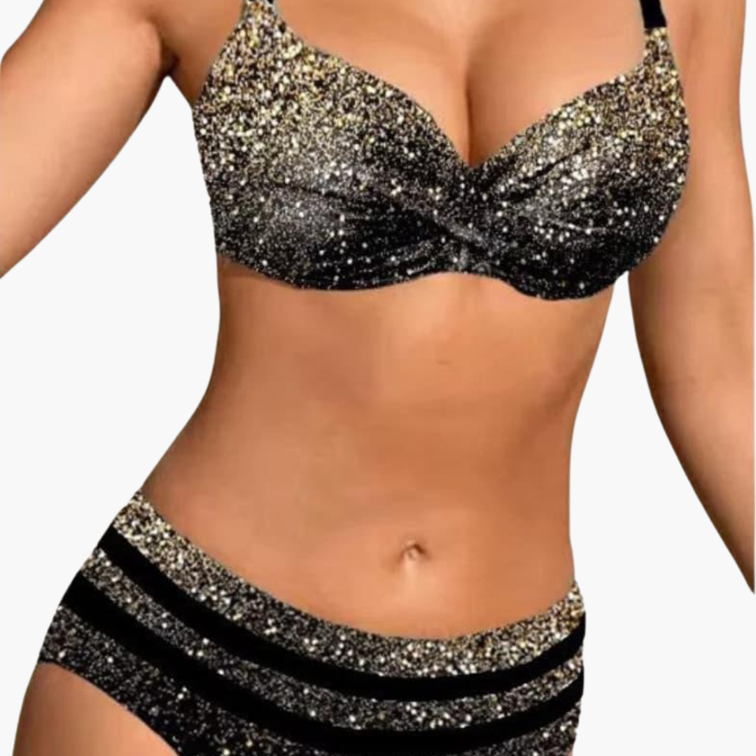 Damen Bikini Set mit Tropenprint - Hoher Bund und Bügel