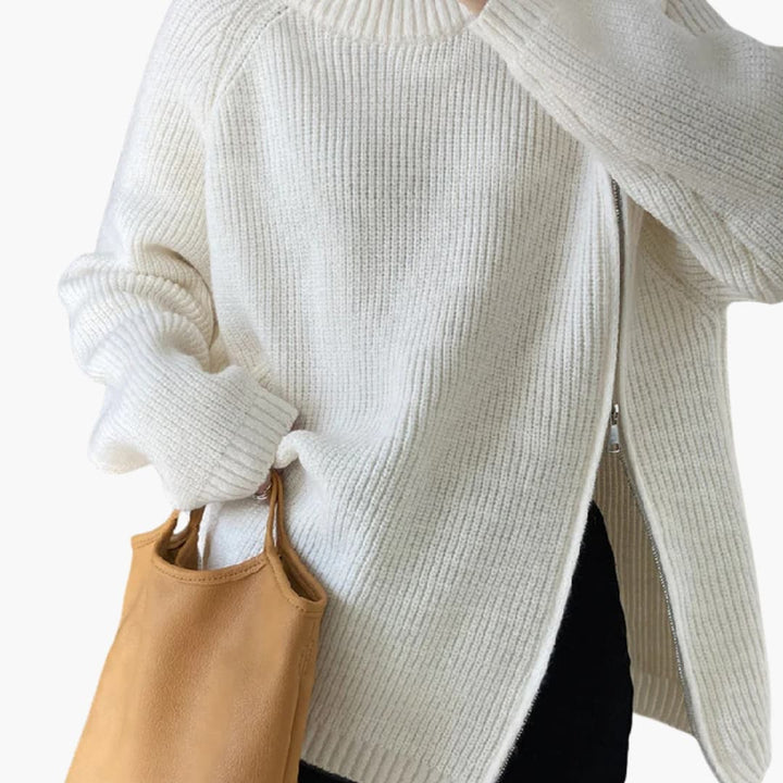 Damen Pullover mit Seitlichem Reißverschluss und Stehkragen