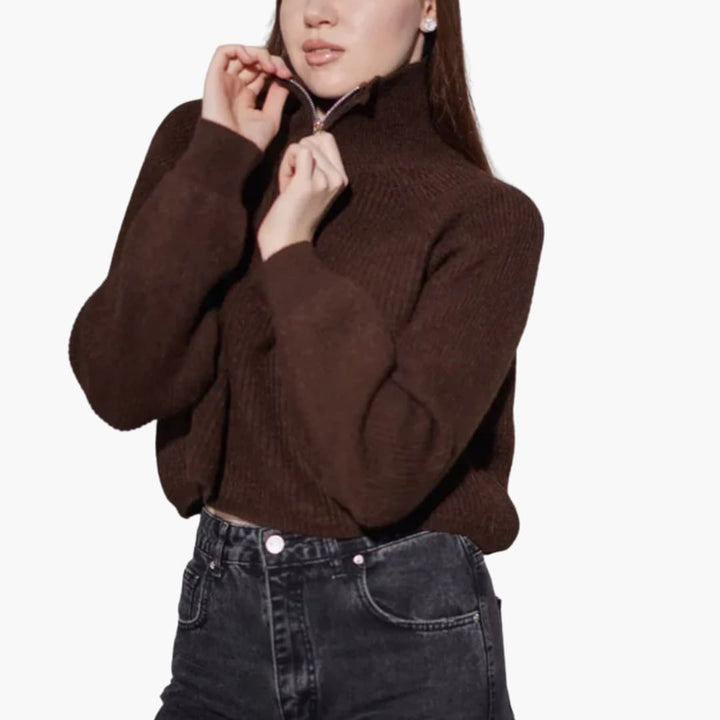 Damen Pullover mit Stehkragen und Front Reißverschluss