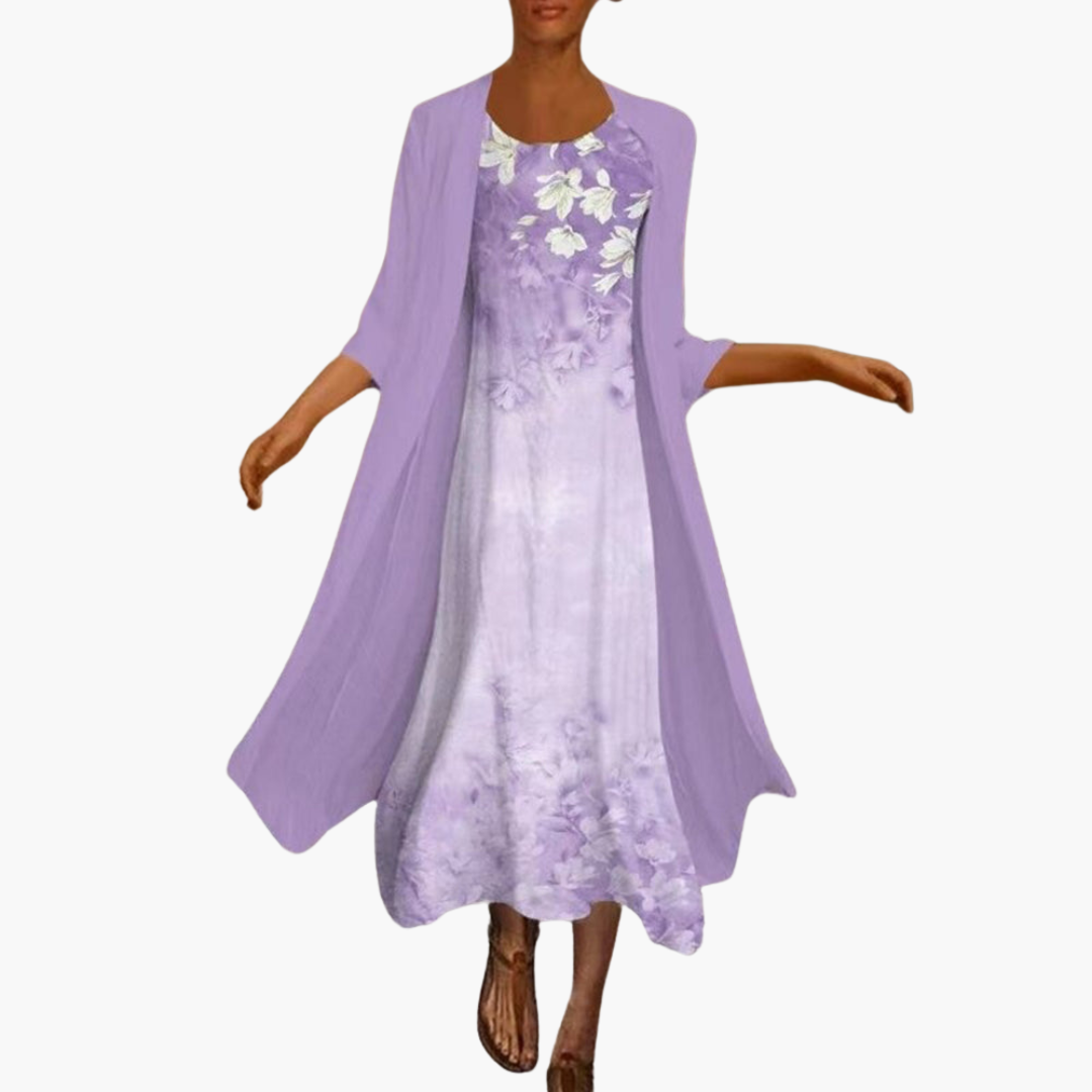 Maxi-Sommerkleid für Frauen - Floral mit Strickjacke Schicht