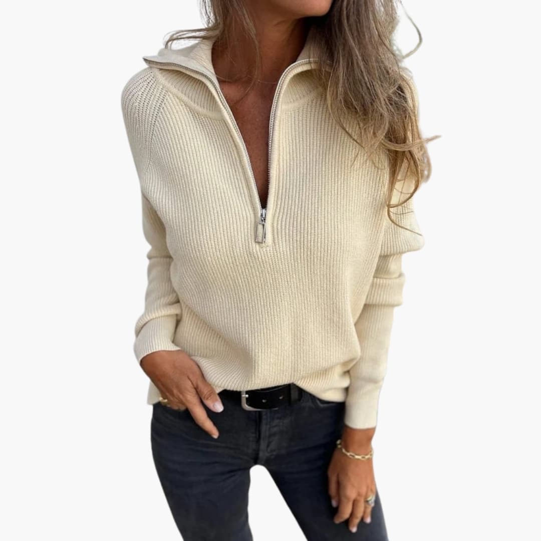 Damen Pullover mit V-Ausschnitt und Reißverschluss-Detail