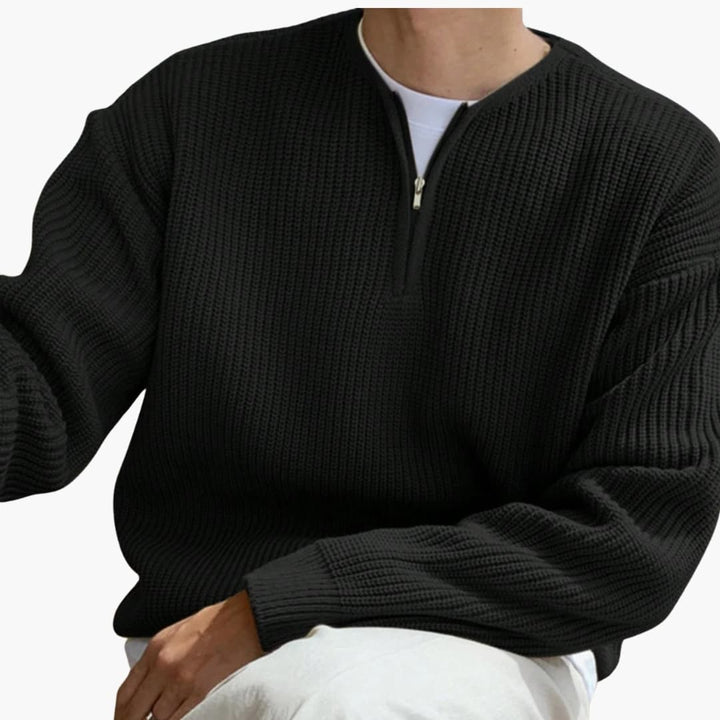 Herren Strickpullover mit Streifen Halbzip und langen Ärmeln