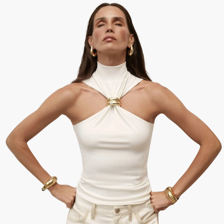 Schicke High Neck Haltertop - für Frauen mit Goldakzent