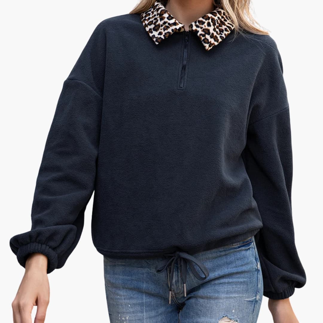 Damen Fleece Pullover mit Stehkragen und Reißverschluss