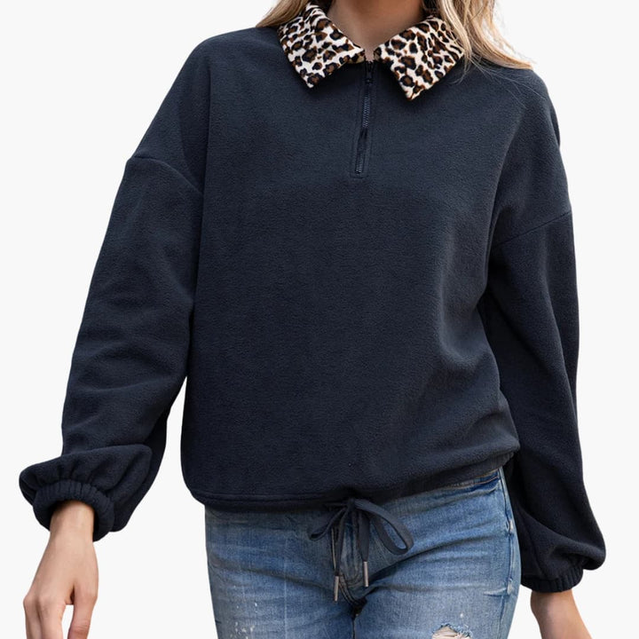 Damen Fleece Pullover mit Stehkragen und Reißverschluss