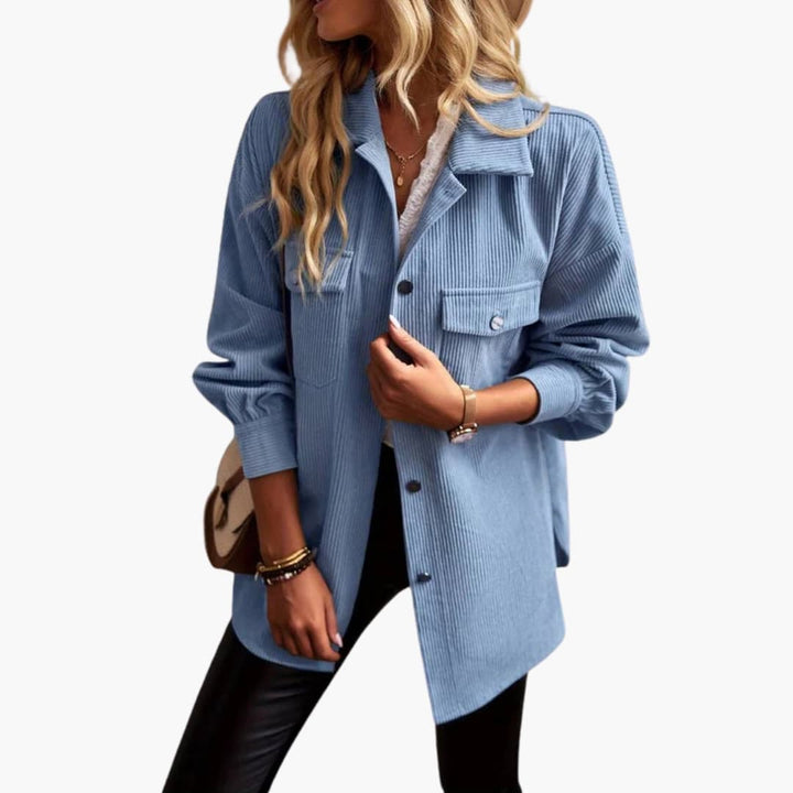 Damen Cord Hemdjacke mit Knopfleiste und Taschen