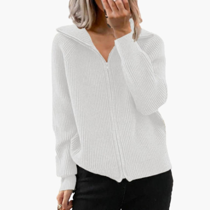 Damen Hoodie mit Reißverschluss und Rippstruktur