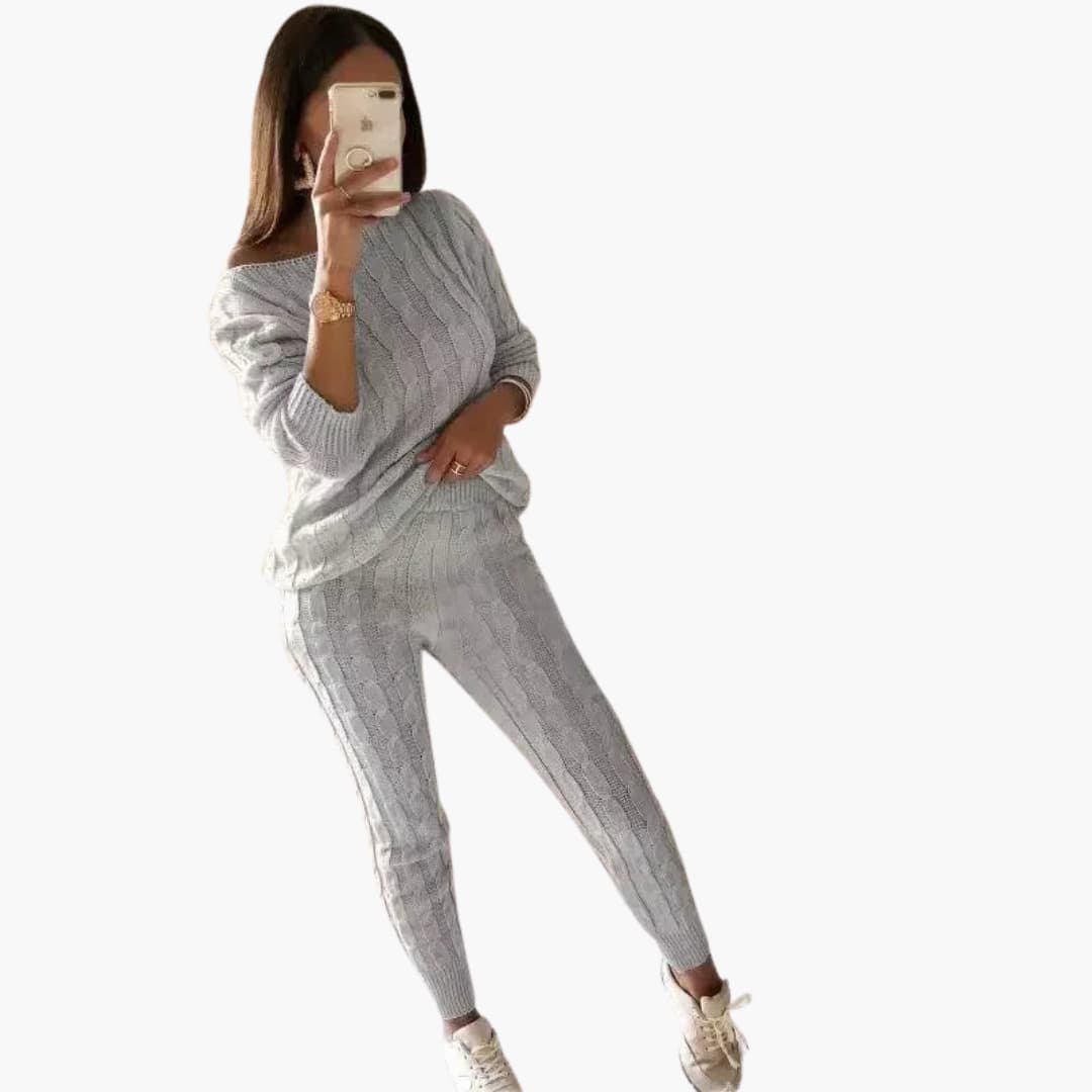 Damen Strickset mit langen Ärmeln und elastischem Bundc