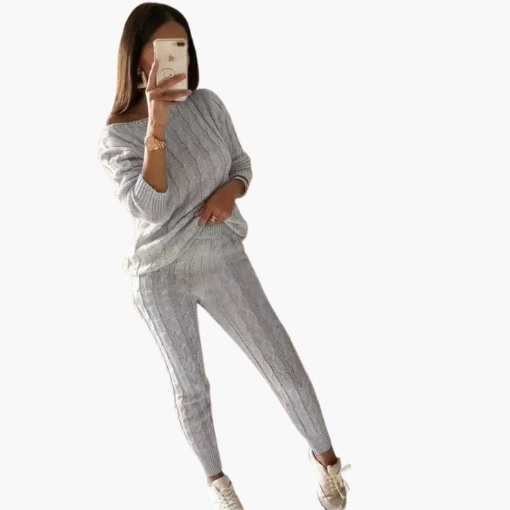 Damen Strickset mit langen Ärmeln und elastischem Bundc