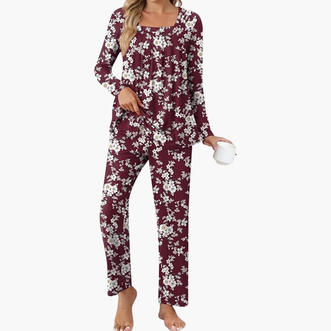 Damen Pyjama Set mit langen Ärmeln und Sternenmuster