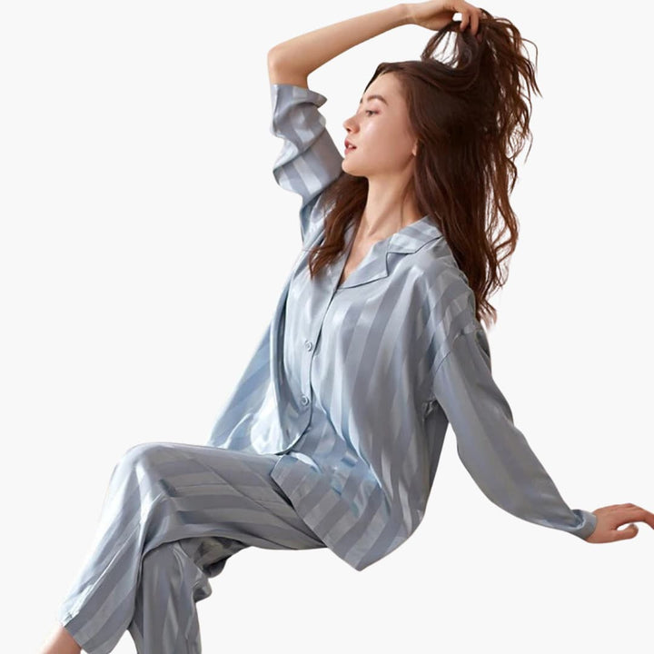 Damen Satin Pyjama Set mit Langarmshirt und Hose