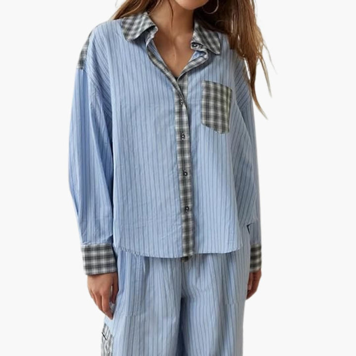 Damen Pyjama Set mit Knopfoberteil und elastischer Hose
