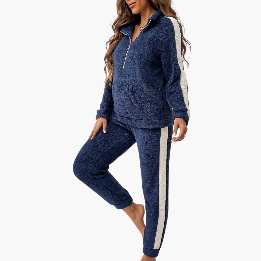 Damen Loungewear Set mit Halb-Reißverschluss und langen Ärmeln