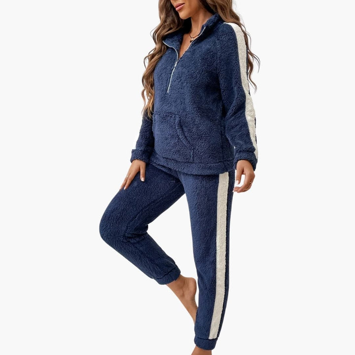 Damen Loungewear Set mit Halb-Reißverschluss und langen Ärmeln