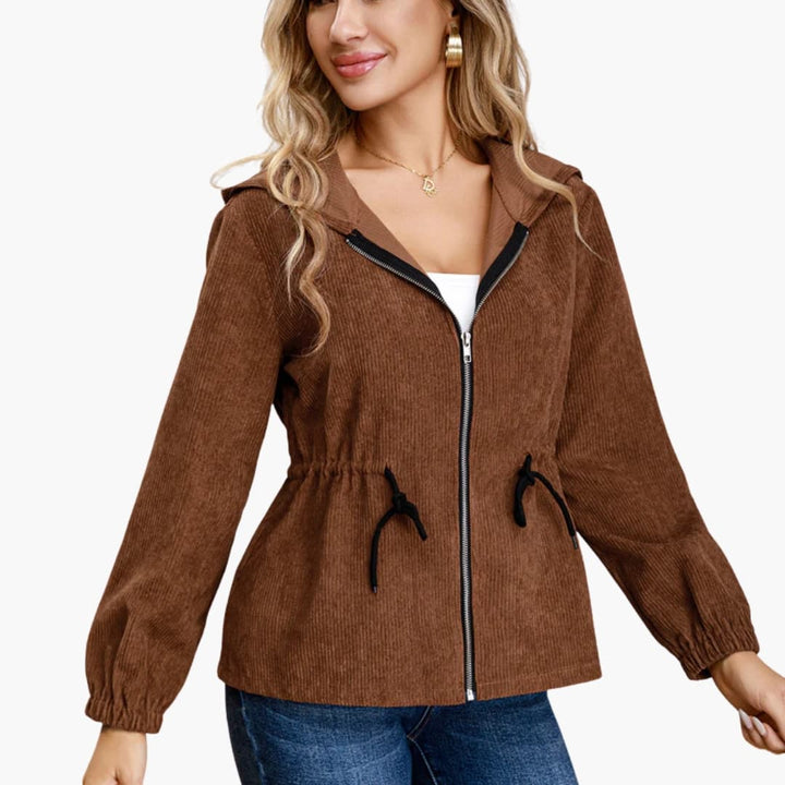 Damen Kordjacke mit Kapuze und Kordelzug