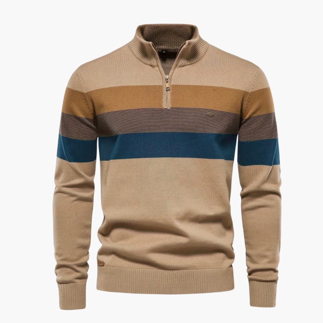 Herren pullover mit halbem Reißverschluss und gestreifter Oberfläche