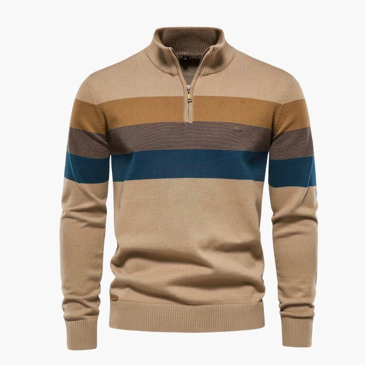 Herren pullover mit halbem Reißverschluss und gestreifter Oberfläche