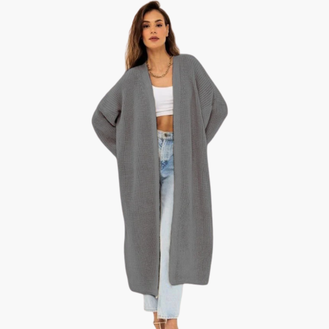 Langer Damen Strickjacke mit offener Vorderseite