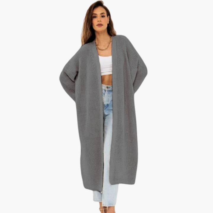 Langer Damen Strickjacke mit offener Vorderseite