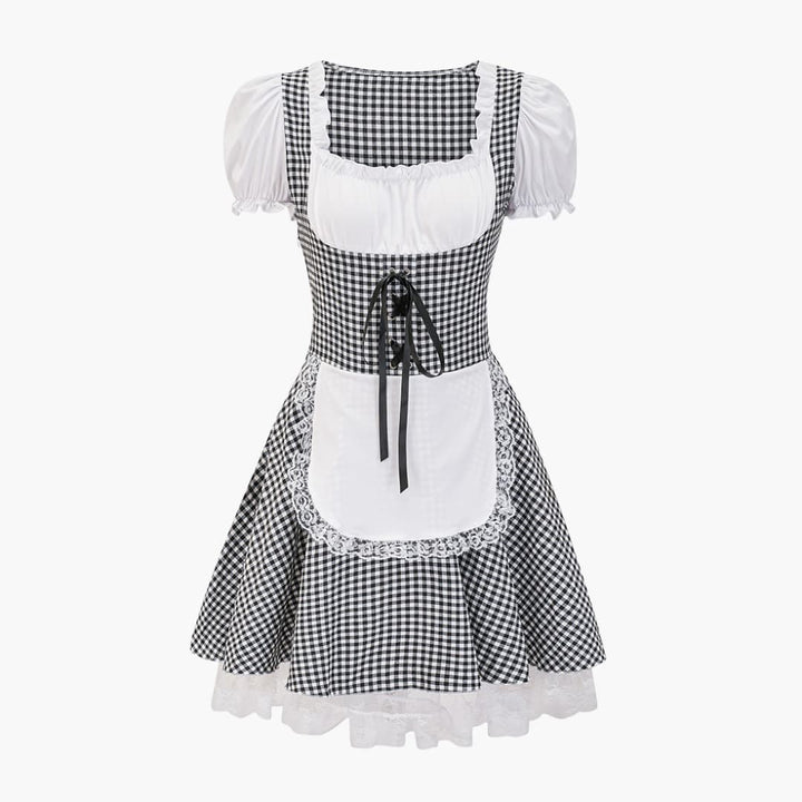 Schulterfreies Karo Dirndl kleid für Damen - Oktoberfest 2025