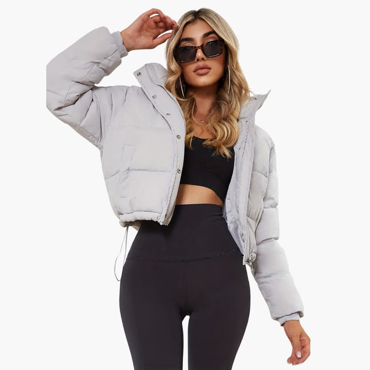 Damenkurze Jacke mit Kapuze und Reißverschluss