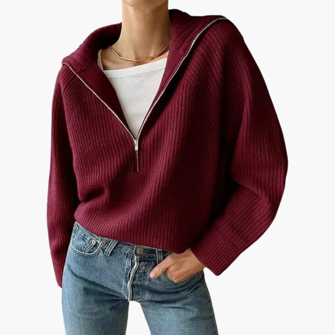 Damen Pullover mit halbem Reißverschluss und Stehkragen