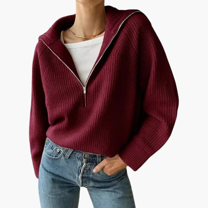 Damen Pullover mit halbem Reißverschluss und Stehkragen