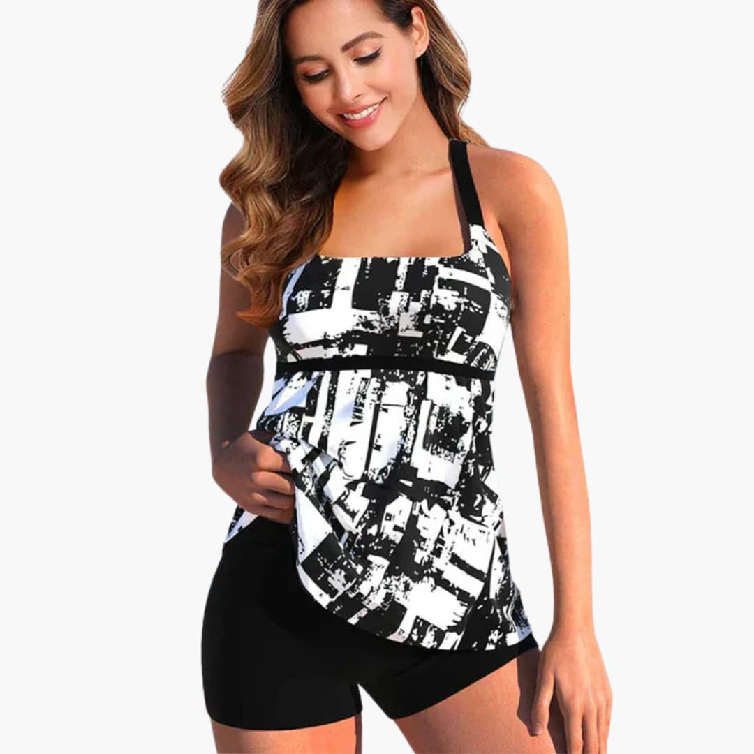 Bedruckter Damen-Tankini mit - Shorts und figurformender Passform