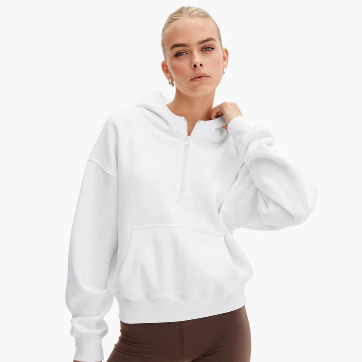 Damen Hoodie mit Halb Reißverschluss und Tasche