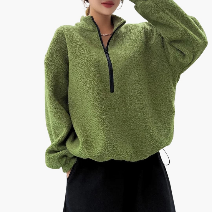 Damen Pullover mit Halbzipp und Stehkragen