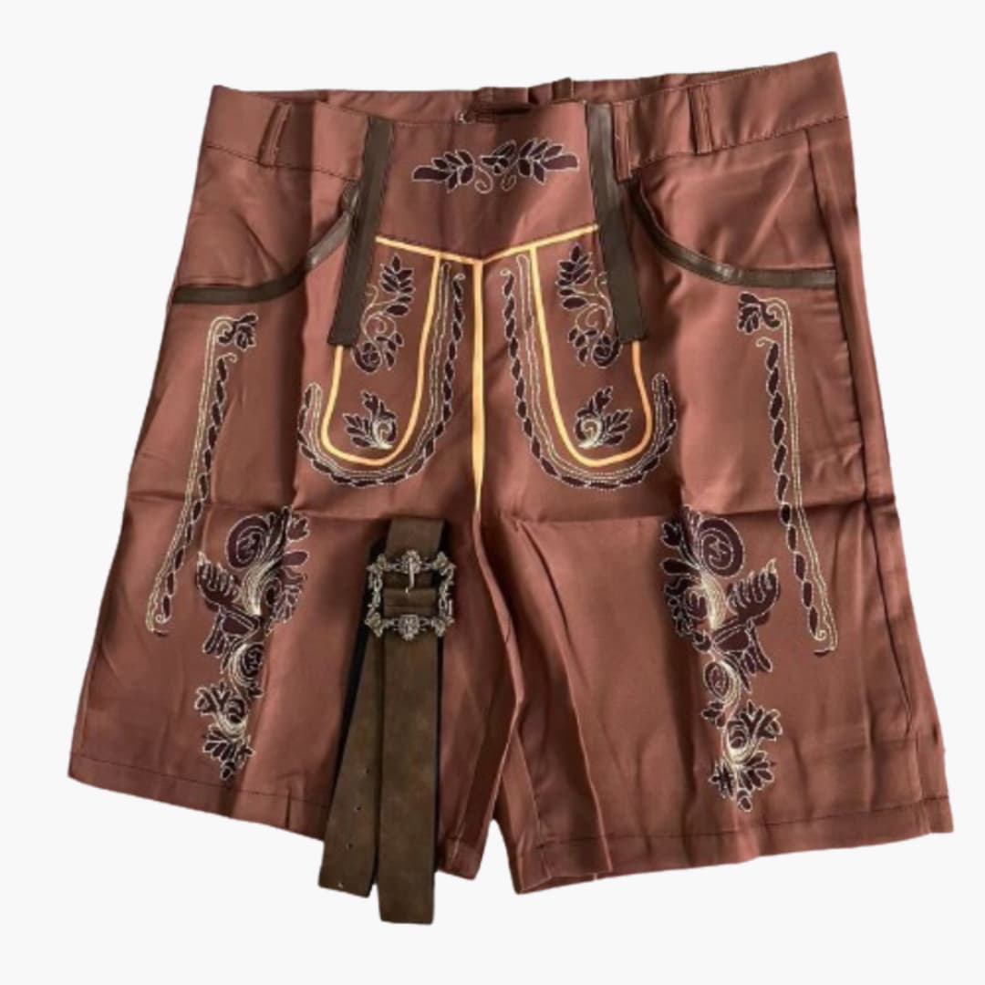 Herren Lederhose mit Stickerei und Seitenknöpfen - Oktoberfest 2025