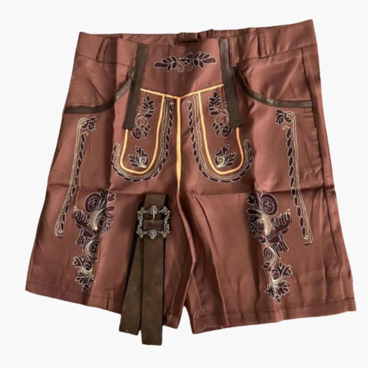 Herren Lederhose mit Stickerei und Seitenknöpfen - Oktoberfest 2025