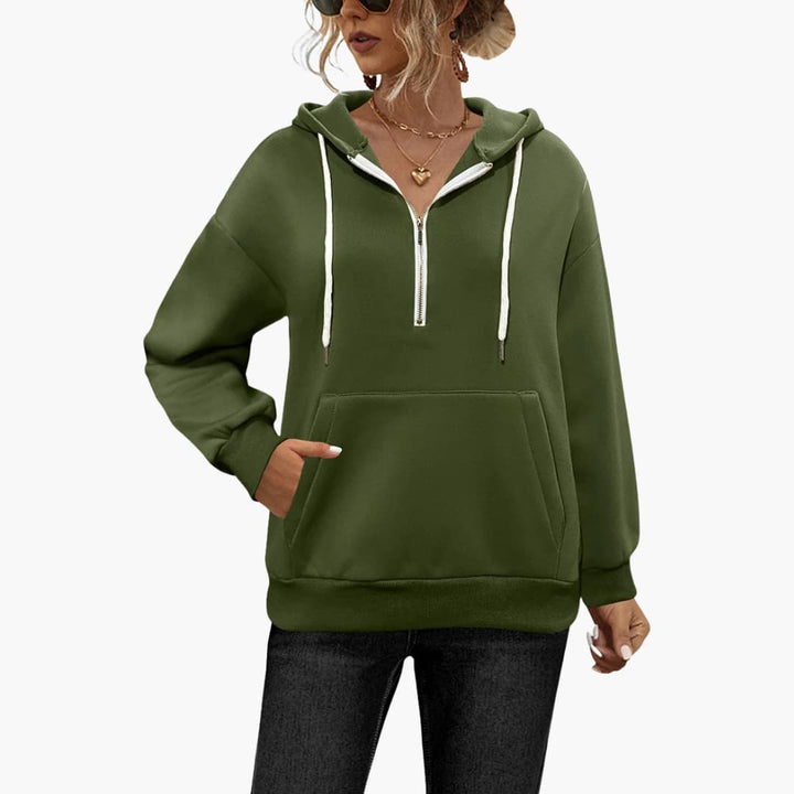 Damen Hoodie mit Halb Reißverschluss und Kängurutasche