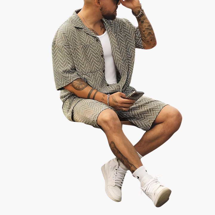 Herren Sommer Zweiteiler mit kurzen Ärmeln und Kragen