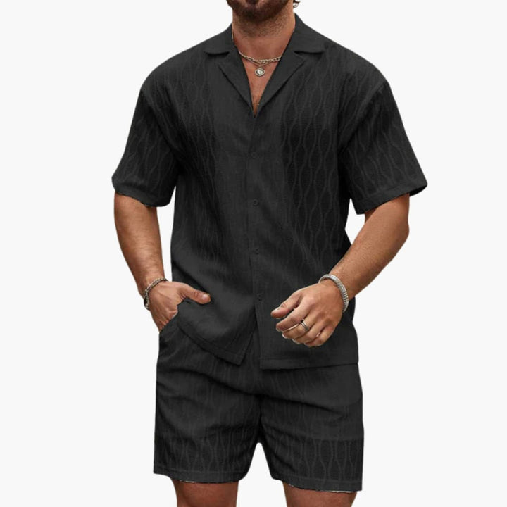 Herren Zweiteiler Set aus leichter Stoff mit Hemd und Shorts