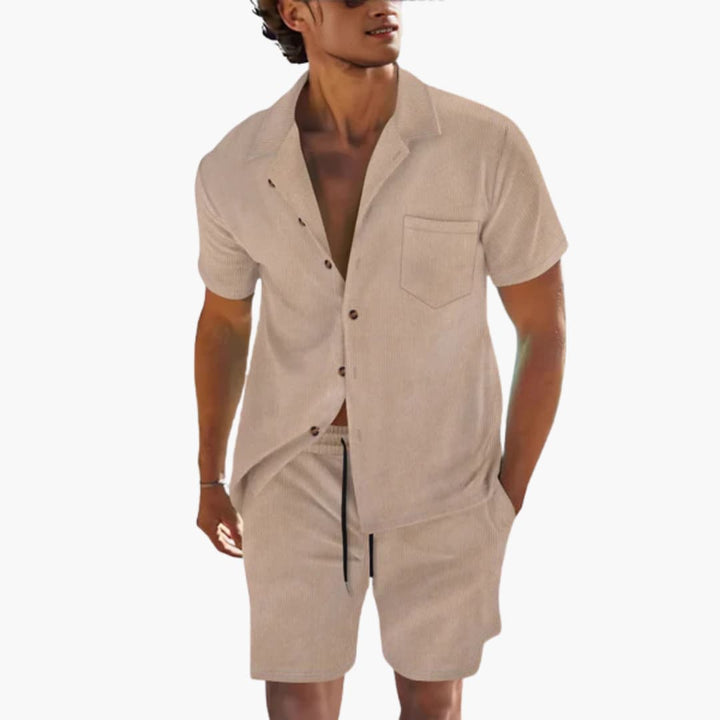 Herren Sommer Set mit Kurzarmhemd und Kordelzug Shorts