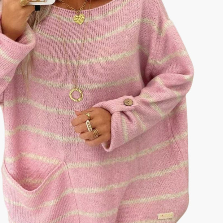 Damenpullover mit U-Boot-Ausschnitt und Fronttasche