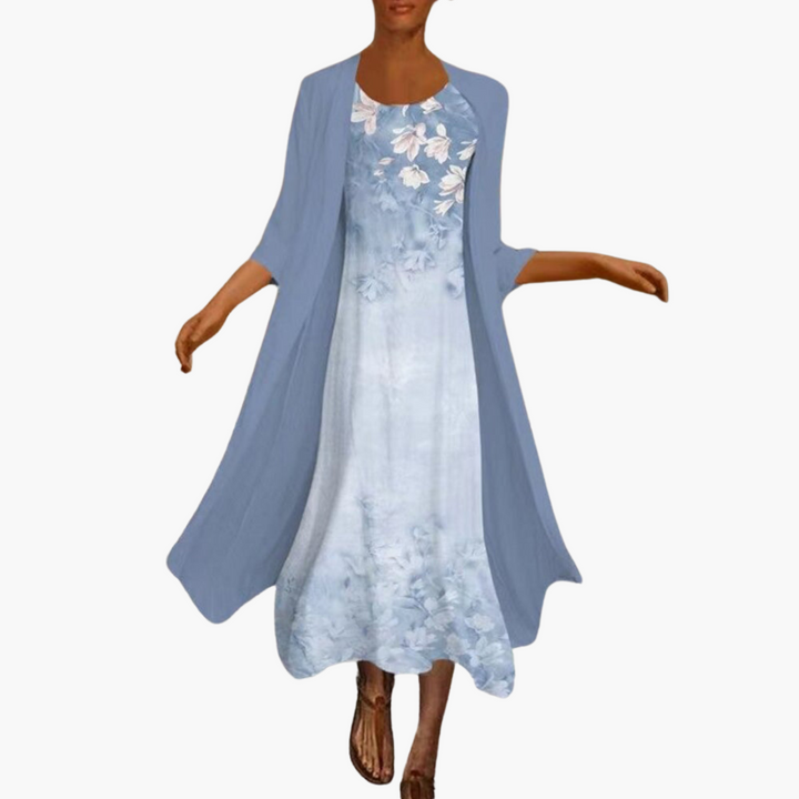 Maxi-Sommerkleid für Frauen - Floral mit Strickjacke Schicht